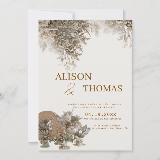 Timeless Neutral Botanical Wedding Invite (Front)