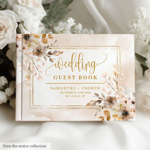 Timeless Neutral Gold Floral Wedding Guest Book