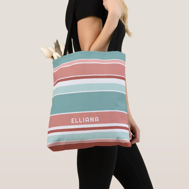 Timeless Ocean Beach Summer Colours Art Stripe Tote Bag (Close Up)