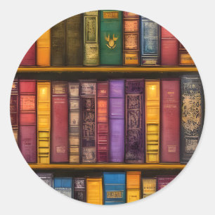 Timeless Old Books On Shelf Classic Round Sticker