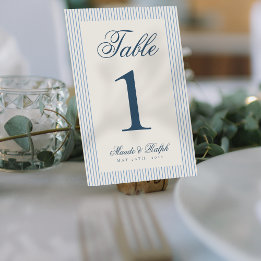 Timeless Old Money Blue Stripe Wedding Table Number
