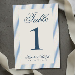 Timeless Old Money Blue Stripe Wedding Table Number
