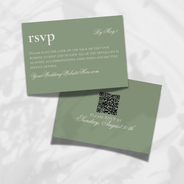Timeless Old Money Green Wedding QR RSVP Card (Make it easy for your guests to RSVP for your big day with this Timeless Old Money Wedding QR RSVP!)