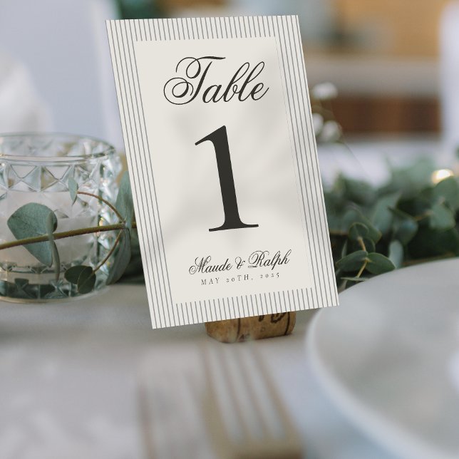 Timeless Old Money Grey Stripe Wedding Table Number (Guide guests to their seats using these Timeless Old Money Thin Stripe Wedding Table Numbers! )