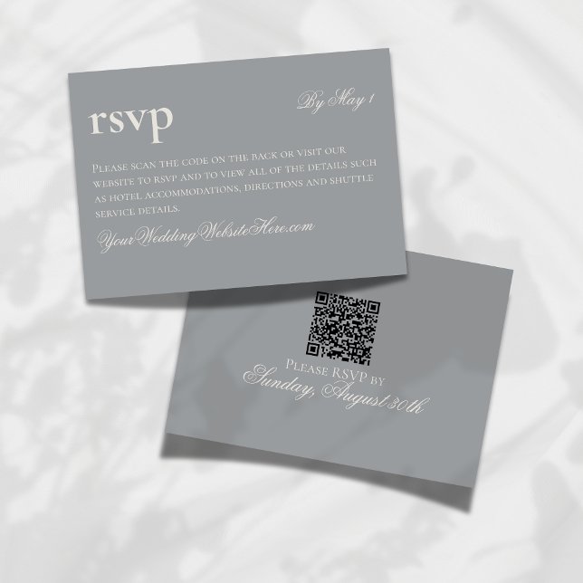 Timeless Old Money Grey Wedding QR RSVP Card (Make it easy for your guests to RSVP for your big day with this Timeless Old Money Wedding QR RSVP!)