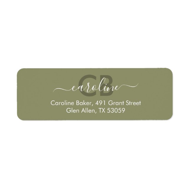 Timeless - Olive Monogram Address Label Return Address Label (Front)