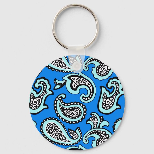 Timeless  Paisley on Blue Background Key Ring (Front)