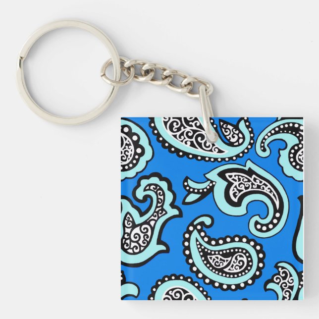 Timeless  Paisley on Blue Background Key Ring (Front)