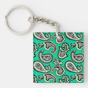 Timeless Paisley on Green Background Key Ring