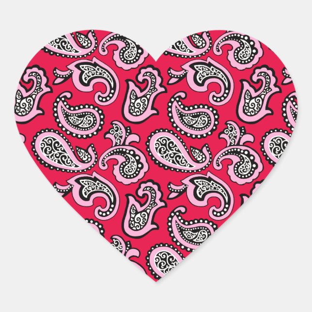 Timeless Paisley on Red Background Heart Sticker (Front)