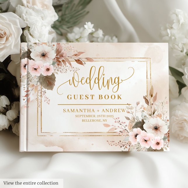 Timeless Pale Pink Gold Floral Wedding Guest Book (Timeless Pale Pink Gold Floral Wedding Guest Book)