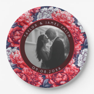 Timeless Peonies Sparkle Barn Wedding Paper Plate