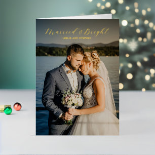 Timeless Photo Elegant Newlywed Christmas Foil Holiday Card