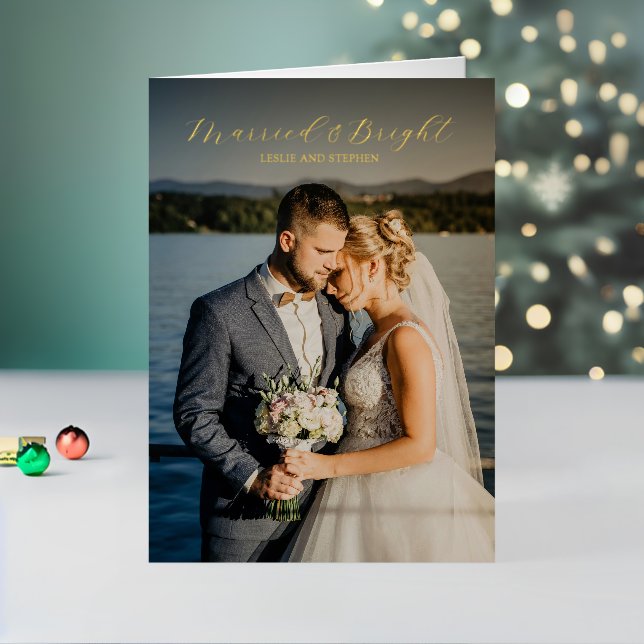 Timeless Photo Elegant Newlywed Christmas Foil Holiday Card (Holiday In Situ 2)
