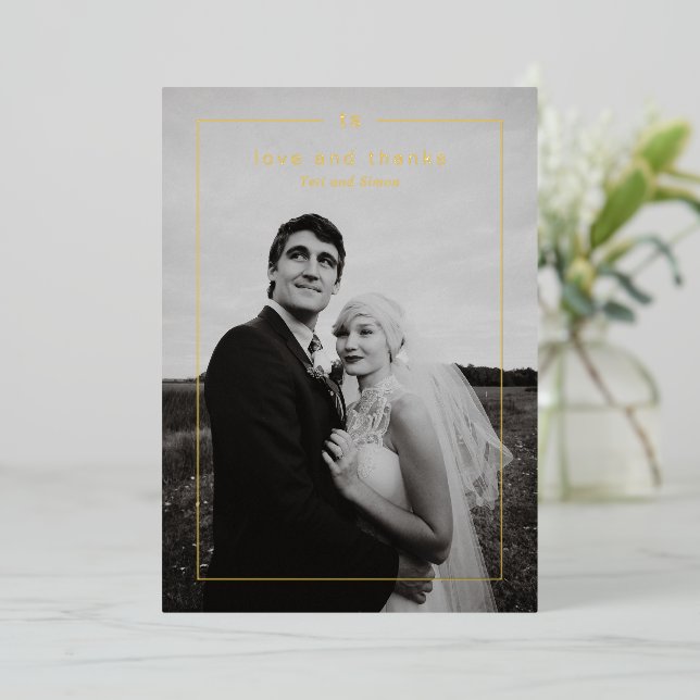 Timeless Photo Modern Wedding Foil Thank You Card (Standing Front)
