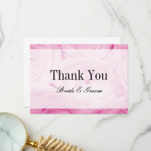 Timeless pink rose flower bouquet photo wedding thank you card