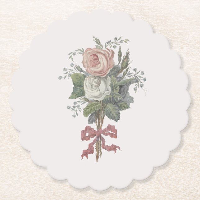 Timeless, pink, rose theme wedding  paper coaster (Front)