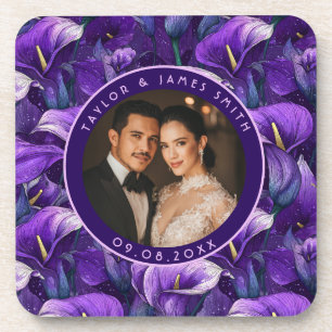 Timeless Purple Calla Lilies Garden Boho Wedding Coaster