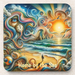 Timeless Reflections: Surreal Coastal Dreamscape Coaster