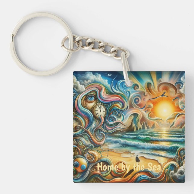 Timeless Reflections: Surreal Coastal Dreamscape Key Ring (Front)