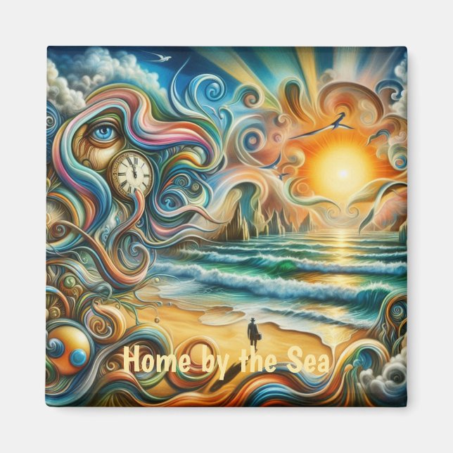 Timeless Reflections: Surreal Coastal Dreamscape Magnet (Front)