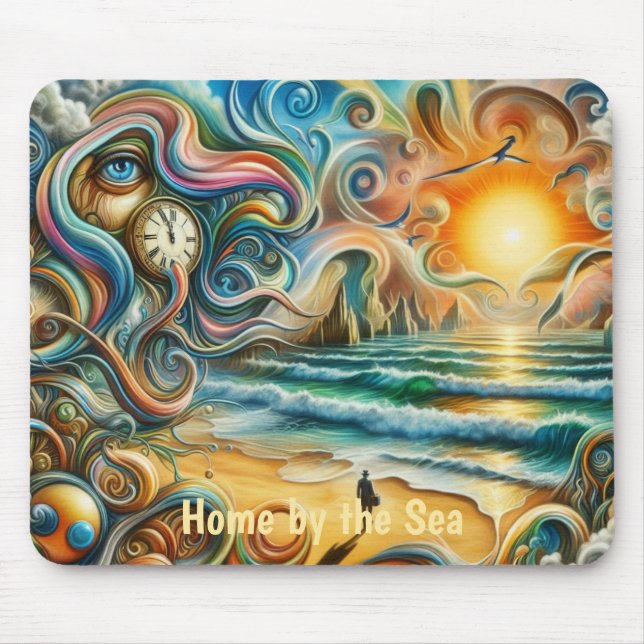 Timeless Reflections: Surreal Coastal Dreamscape Mouse Pad (Front)