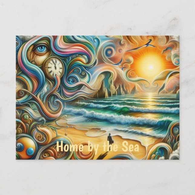 Timeless Reflections: Surreal Coastal Dreamscape Postcard (Front)