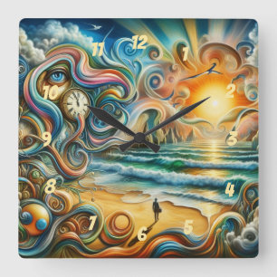 Timeless Reflections: Surreal Coastal Dreamscape Square Wall Clock