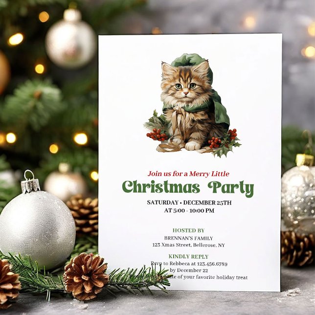 Timeless Retro Christmas Cat Party Design Invitation (Timeless Retro Christmas Angel Party Design)