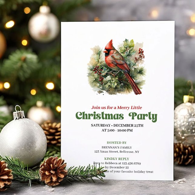 Timeless retro Christmas red cardinal party invite (Timeless retro Christmas angel party invitation

)