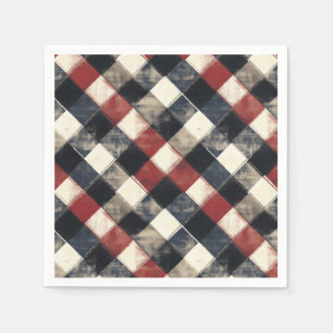 Timeless Retro Navy and Red Plaid Pattern Napkin