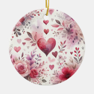 Timeless Romance: A Classic Valentine's Day Patter Ceramic Ornament