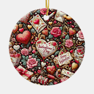 Timeless Romance: A Classic Valentine's Day Patter Ceramic Ornament
