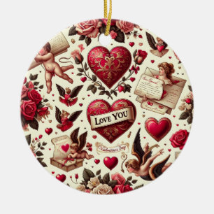 Timeless Romance: A Classic Valentine's Day Patter Ceramic Ornament