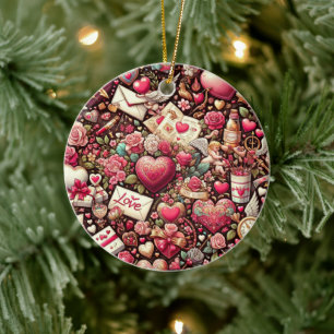 Timeless Romance: A Classic Valentine's Day Patter Ceramic Ornament
