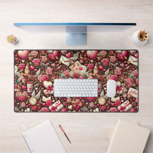 Timeless Romance: A Classic Valentine's Day Patter Desk Mat