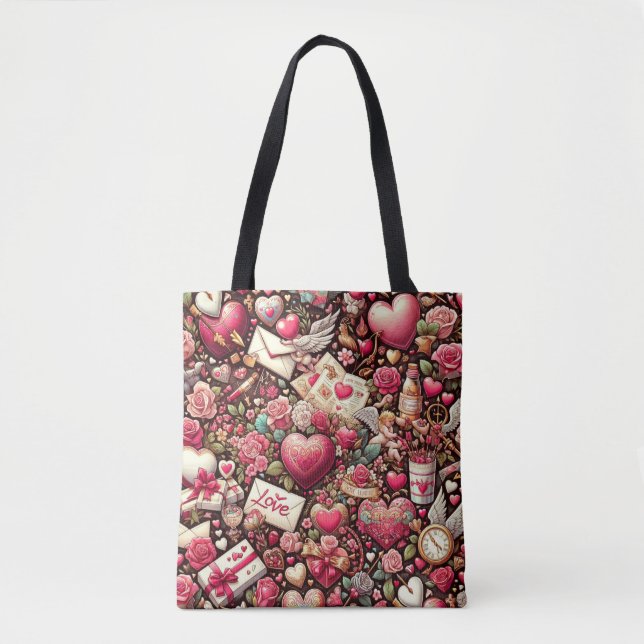 Timeless Romance: A Classic Valentine's Day Patter Tote Bag (Front)