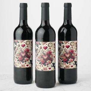 Timeless Romance: A Classic Valentine's Day Patter Wine Label