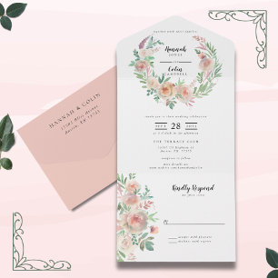 Timeless Romance Floral Wreath Wedding  All In One Invitation