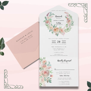 Timeless Romance Floral Wreath Wedding All In One Invitation