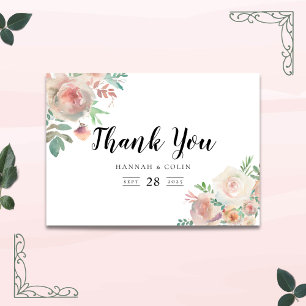Timeless Romance Floral Wreath Wedding Thank You Card
