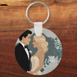 Timeless Romance: Watercolour Bride and Groom Art Key Ring
