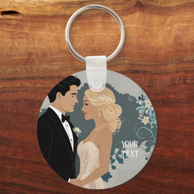 Timeless Romance: Watercolour Bride and Groom Art Key Ring (Back)
