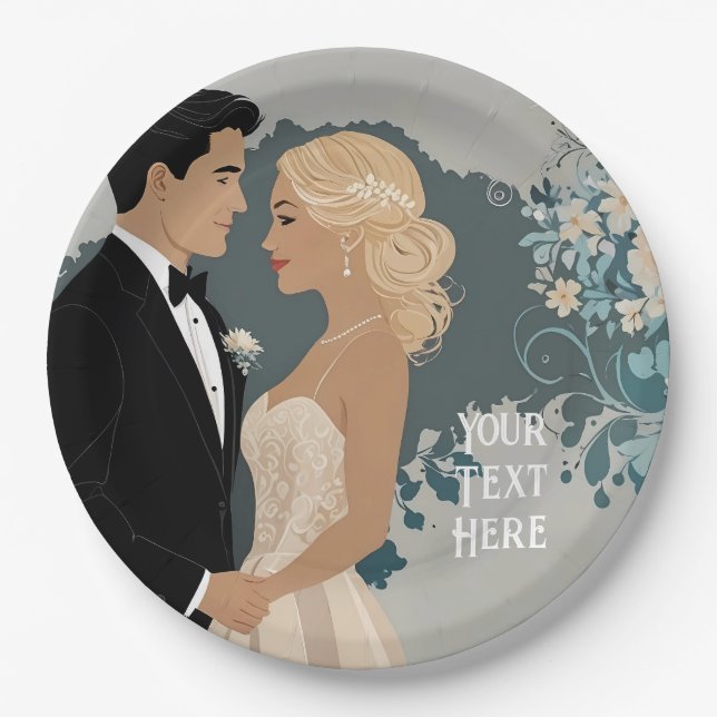 Timeless Romance: Watercolour Bride and Groom Art Paper Plate (Front)