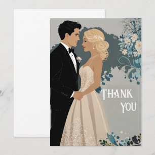 Timeless Romance: Watercolour Bride and Groom Art Thank You Card