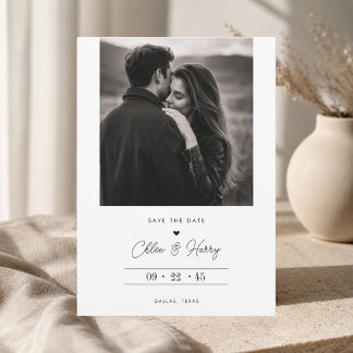 Timeless Romantic Black & White Photo Save The Date
