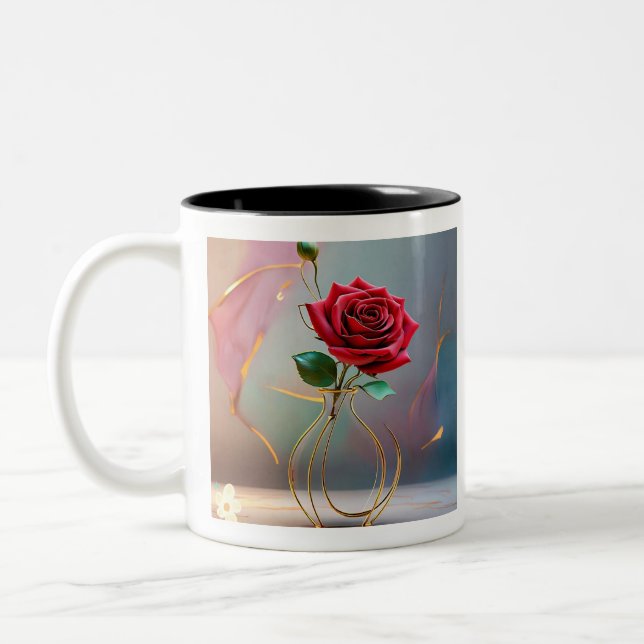 "Timeless Rose Delight" Two-Tone Coffee Mug (Left)