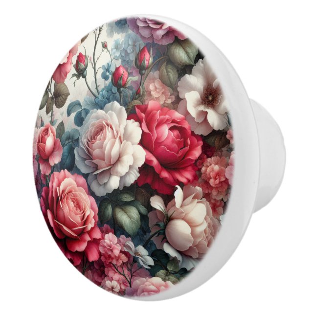 Timeless Rose Floral Charm Ceramic Knob (Right)