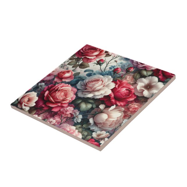 Timeless Rose Floral Charm Ceramic Tile (Side)