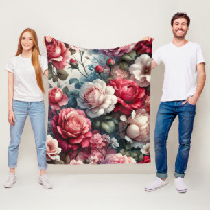 Timeless Rose Floral Charm Fleece Blanket